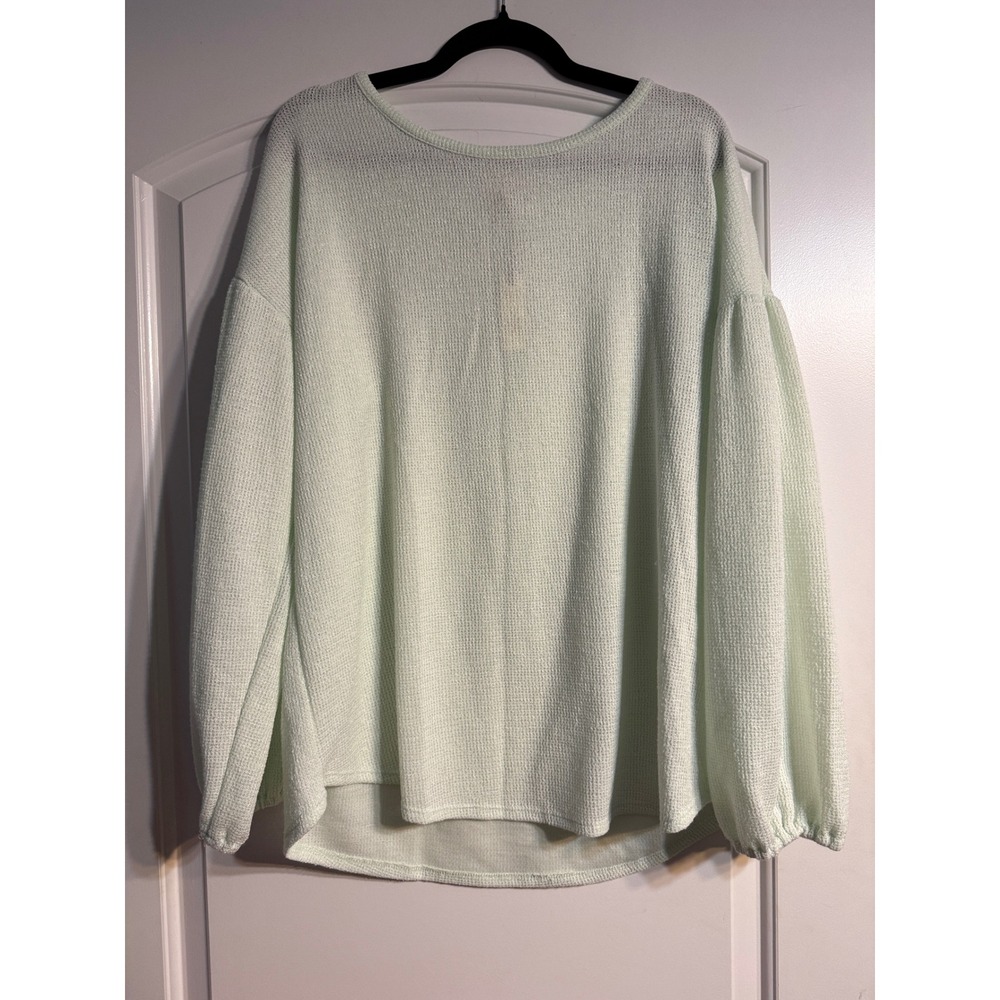 Cupio Blush Sweater XL Mint Green New Balloon Sleeve Textured Knit Scoop Pastel